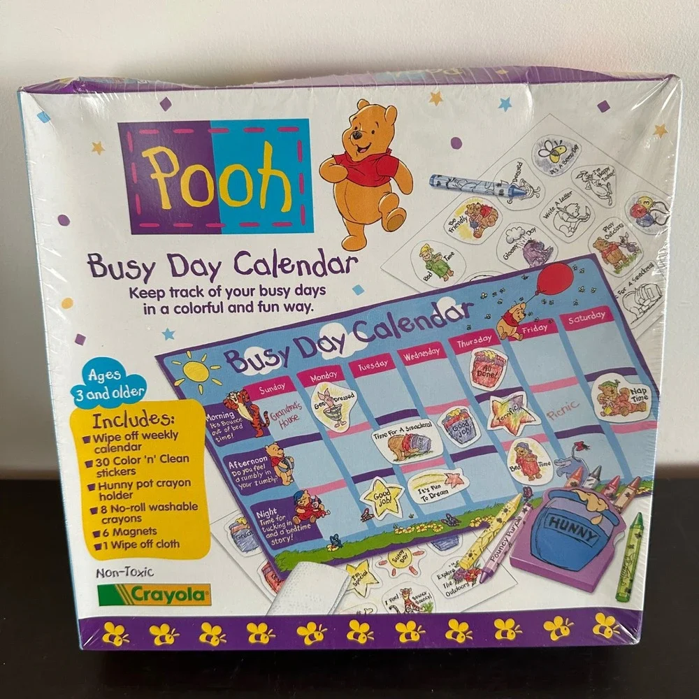 VTG 1996 Winnie the Pooh Busy Day Calendar Crayola Sealed Disney Activity Set